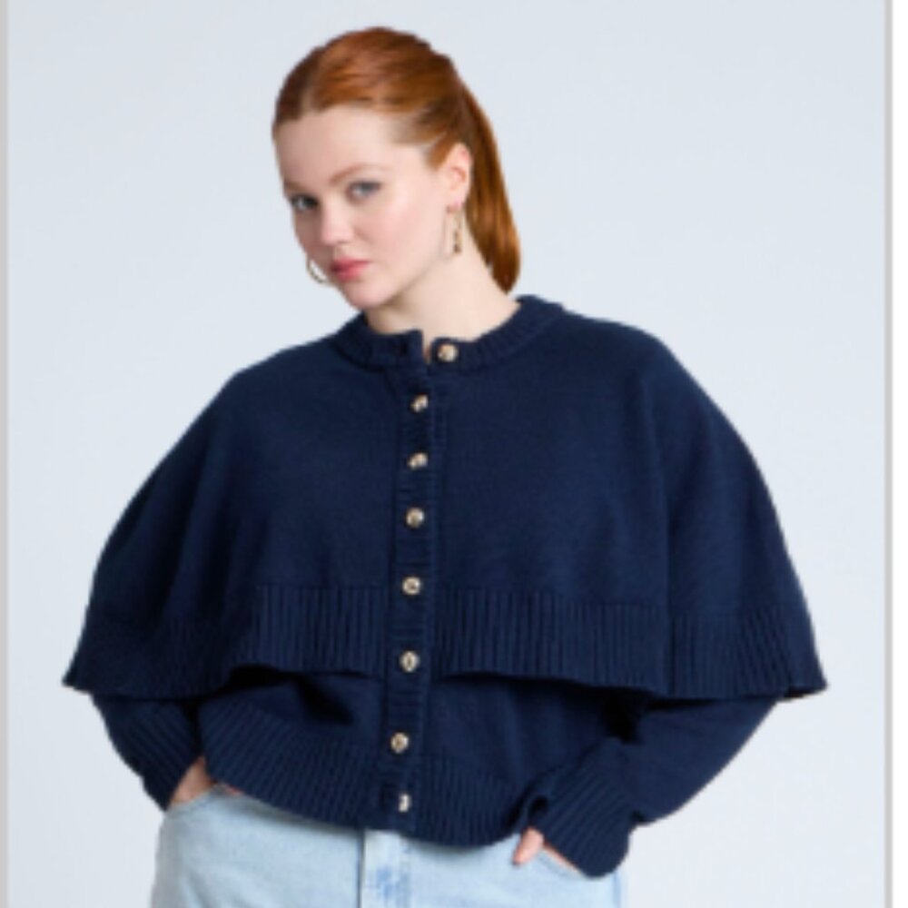 Eloquii Cape Sweater in Navy